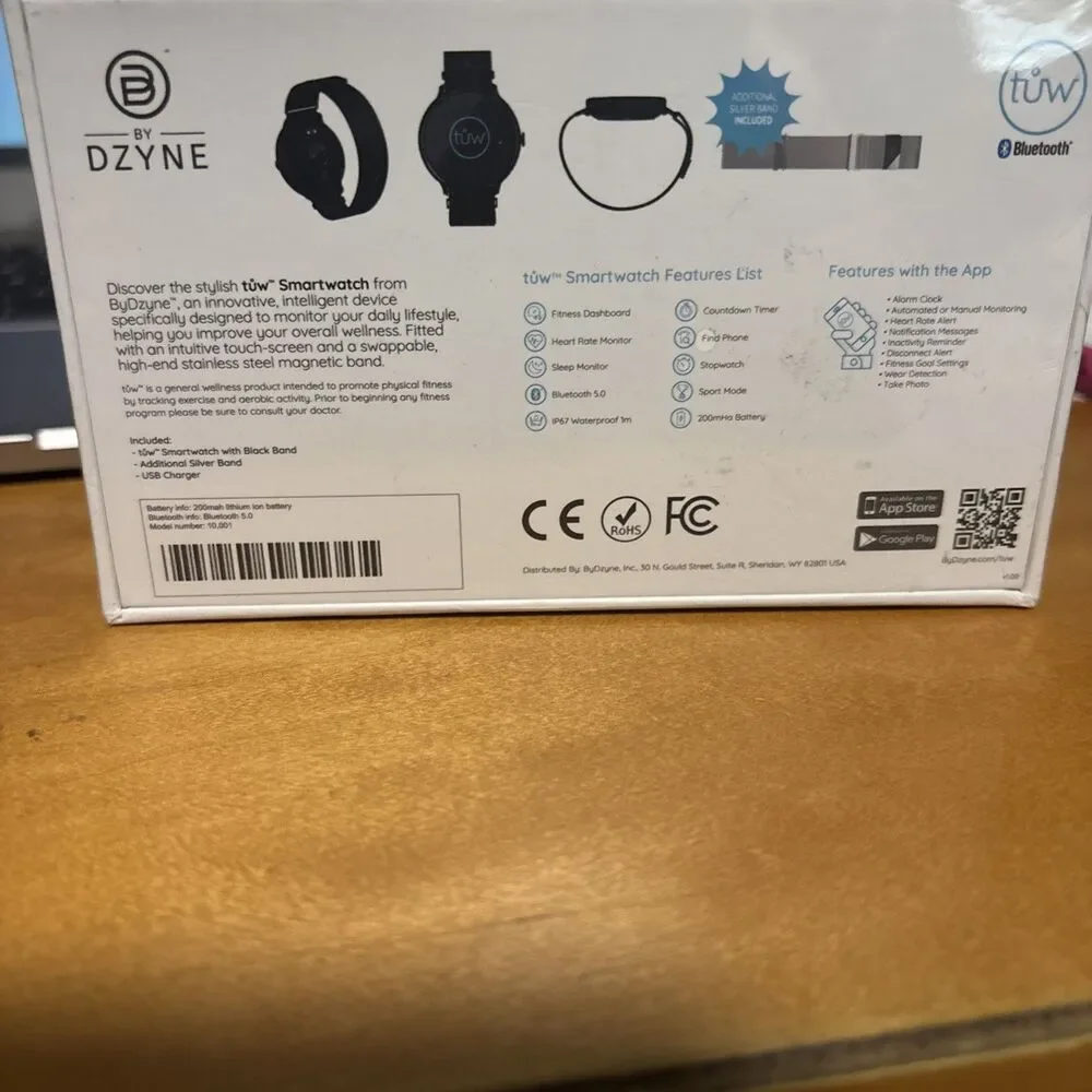 tuw Smartwatch Tracking Your Wellness DZYNE Bluetooth Extra Band USB